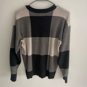 Tahari Black and Cream Check Crewneck Sweater